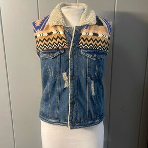 Forever 21 Denim Fleece Vest Southwest Y2K Girlhood Festival Granola Girl Small